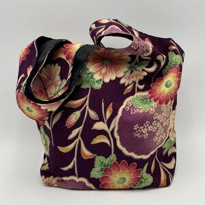 Boho Hippie Shoulder Tote Bag Purple Floral Hobo Style Fabric No Closure